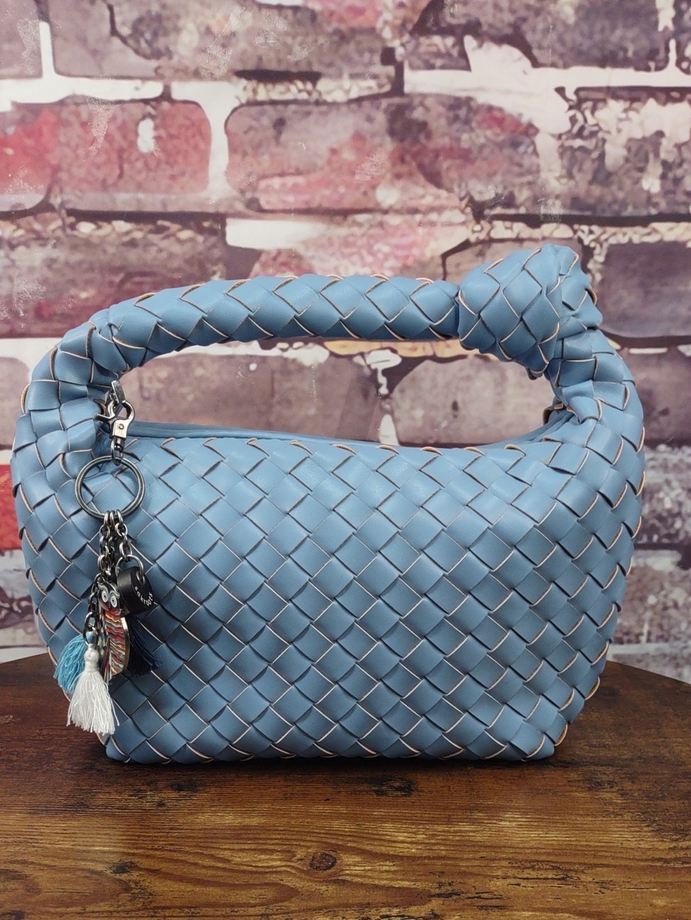 Woven Faux Leather Top-Handle Bag